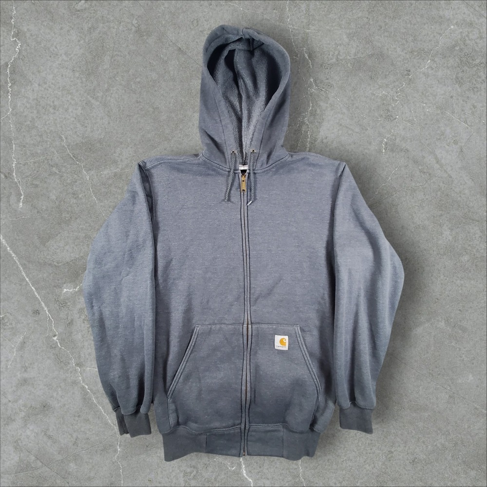 Carhartt Zip Up Hoodie Men Small Gray Full Zip Hooded Sweatshirt Logo Y2K Fleece